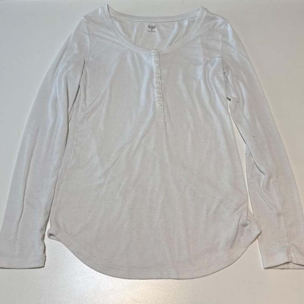 A.N.A White Bella Swan Elena Gilbert Twilight Button Up Henley Long Sleeve Shirt